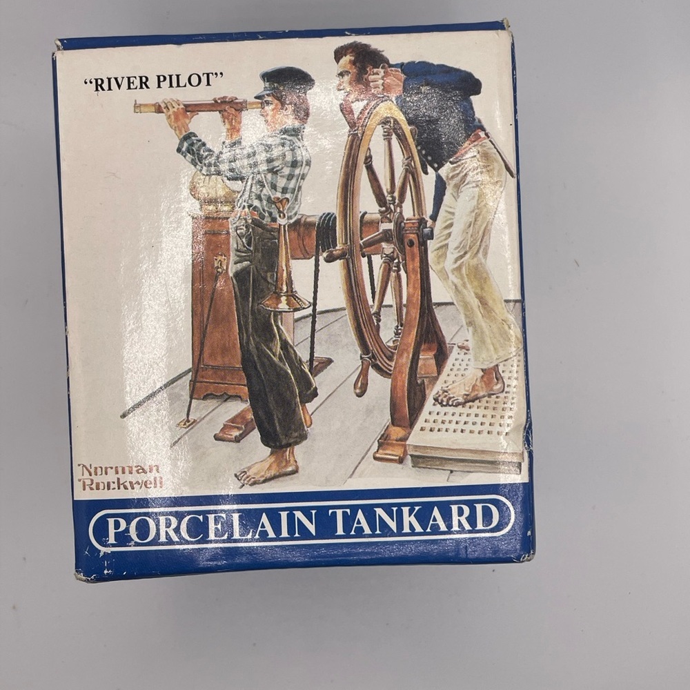 Norman Rockwell Porcelain Tankard “River Pilot” coffee cup. Vintage. In box.